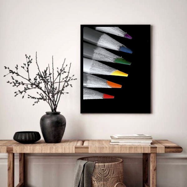 Quadro Decorativo Lápis Colorido  - 70x50cm Moldura Preta