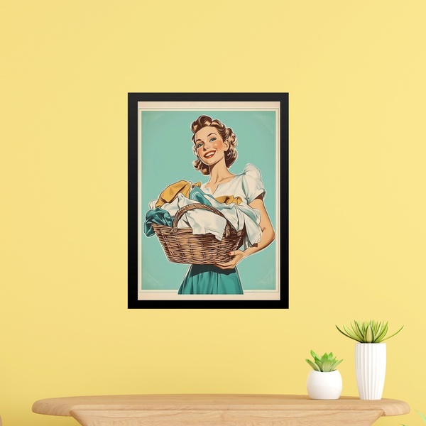 Quadro Decorativo Lavanderia Retrô Pin Up Girl 45x34cm - Com