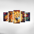 Quadro Decorativo Leão  Para Sala 5 Peças