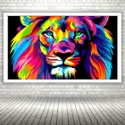 Quadro Decorativo Leão Aquarela  - 70x50cm Moldura Preta