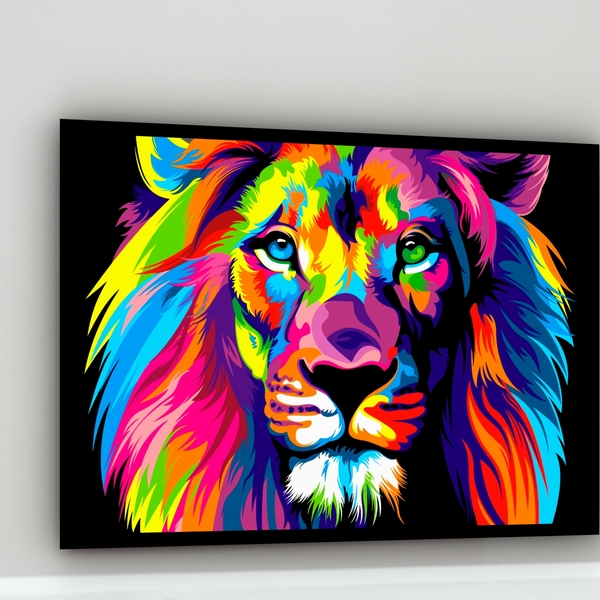 Quadro Decorativo Leão Aquarela  - 70x50cm Moldura Preta