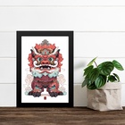 Quadro Decorativo Leão Chinês - Ilustração 45x34cm - Com Vidr