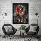 Quadro Decorativo Leão Colorido 006 Moldura Em Madeira Com Vi