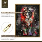 Quadro Decorativo Leão Colorido 006 Moldura Em Madeira Com Vi