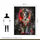 Quadro Decorativo Leão Colorido 006 Moldura Em Madeira Com Vi