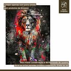 Quadro Decorativo Leão Colorido 006 Moldura Em Madeira Com Vi