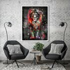 Quadro Decorativo Leão Colorido 006 Moldura Em Madeira Com Vi