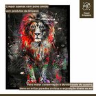 Quadro Decorativo Leão Colorido 006 Moldura Em Madeira Com Vi