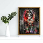 Quadro Decorativo Leão Colorido 006 Moldura Em Madeira Com Vi
