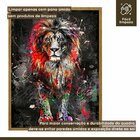 Quadro Decorativo Leão Colorido 006 Moldura Em Madeira Com Vi