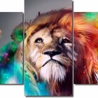 Quadro Decorativo Leão Colorido 5 Peças 160x80