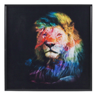 Quadro Decorativo Leão Colorido Moldura Preta 100x100cm