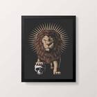 Quadro Decorativo Leão Com Caveira 33x24cm - Com Vidro Moldur
