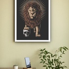 Quadro Decorativo Leão Com Caveira  - 70x50cm Moldura Branca