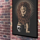 Quadro Decorativo Leão Com Caveira  - 70x50cm Moldura Preta