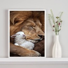 Quadro Decorativo Leão Com Cordeiro 33x24cm - Com Vidro Moldu