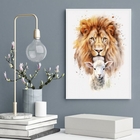 Quadro Decorativo Leão Com Cordeiro Aquarela 33x24cm - Com Vi