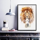 Quadro Decorativo Leão Com Cordeiro Aquarela 33x24cm Moldura:
