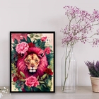 Quadro Decorativo Leão Com Rosas 24x18cm - Com Vidro Moldura: