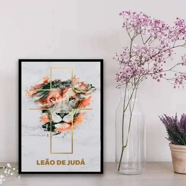 Quadro Decorativo Leão De Judá Aquarela 33x24cm Moldura:madei