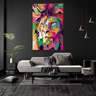 Quadro Decorativo Leão De Judá Colorido Vertical Com Moldura