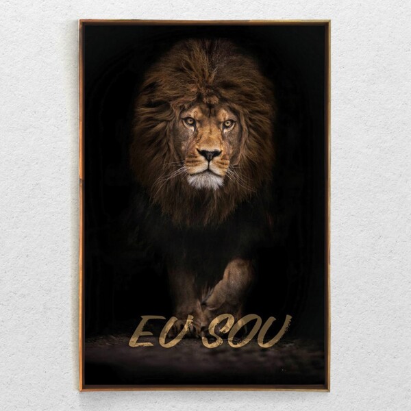 Quadro Decorativo Leão Eu Sou Com Moldura E Sem Vidro 100x160