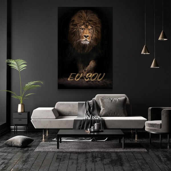 Quadro Decorativo Leão Eu Sou Tela Vertical Sem Moldura E Sem