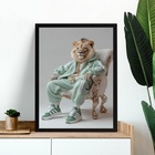 Quadro Decorativo Leão Fashion Rico 33x24cm Moldura Preta