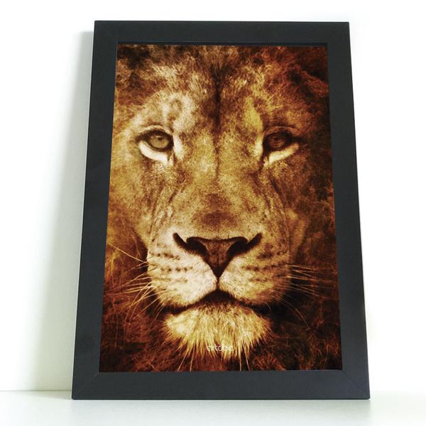 Quadro Decorativo Leão Fogo Com Vidro - 40x50
