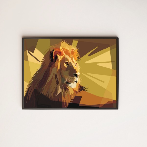 Quadro Decorativo Leão Geométrico 24x18cm Moldura:madeira Bra