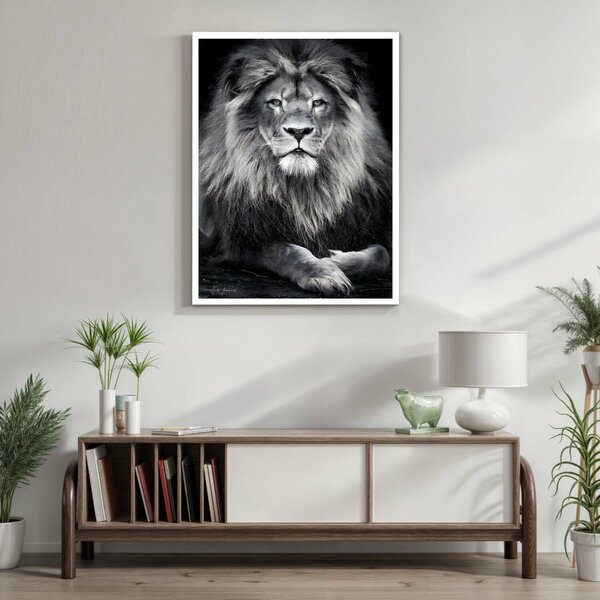 Quadro Decorativo Leão King 003 Moldura Em Madeira 40x60cm