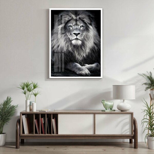 Quadro Decorativo Leão King 003 Moldura Em Madeira Com Vidro