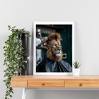 Quadro Decorativo Leão Na Barbearia 45x34cm Moldura Preta