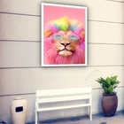 Quadro Decorativo Leão Óculos Coração Rosa  - 70x50cm Moldura