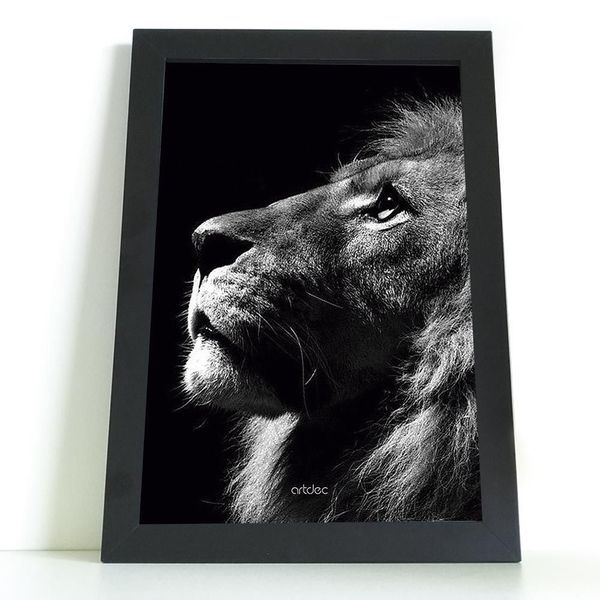 Quadro Decorativo Leão Olhar Com Vidro - 40x50