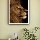 Quadro Decorativo Leão Ouro  - 70x50cm Moldura Preta