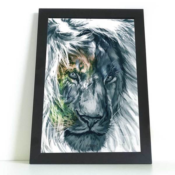 Quadro Decorativo Leão Perfil Com Vidro - 30x50