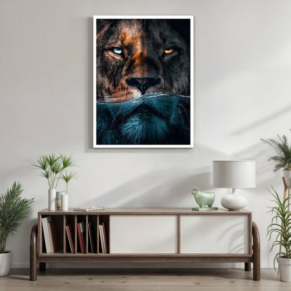 Quadro Decorativo Leão Predador 002 Moldura Em Madeira 60x80cm