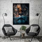 Quadro Decorativo Leão Predador 002 Moldura Em Madeira Com Vi