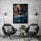 Quadro Decorativo Leão Predador 002 Moldura Em Madeira Com Vi