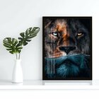 Quadro Decorativo Leão Predador 002 Moldura Em Madeira Com Vi