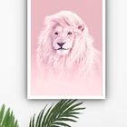 Quadro Decorativo Leão Rosa  - 70x50cm Moldura Preta