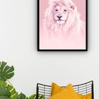 Quadro Decorativo Leão Rosa  - 70x50cm Moldura Preta