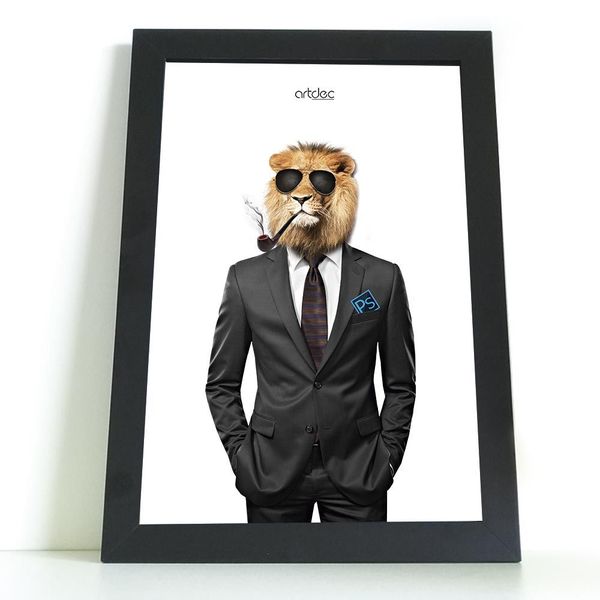 Quadro Decorativo Leão Terno Ps Com Vidro - 20x30