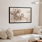 Quadro Decorativo Leão Terracotta  - 50x70cm Moldura Preta