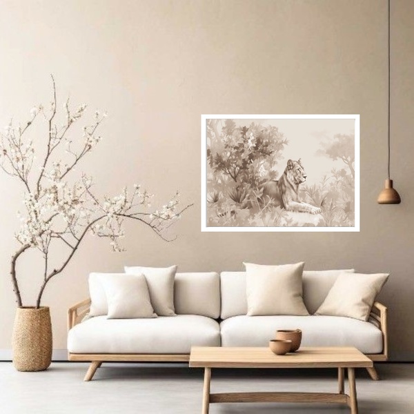 Quadro Decorativo Leão Terracotta  - 50x70cm Moldura Preta