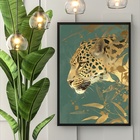 Quadro Decorativo Leopardo Dourado 24x18cm Moldura Preta
