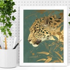 Quadro Decorativo Leopardo Dourado 24x18cm Moldura Preta