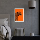 Quadro Decorativo Leopardo Fundo Laranja 45x34cm Moldura Preta