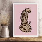 Quadro Decorativo Leopardo Fundo Rosa 33x24cm Moldura Branca
